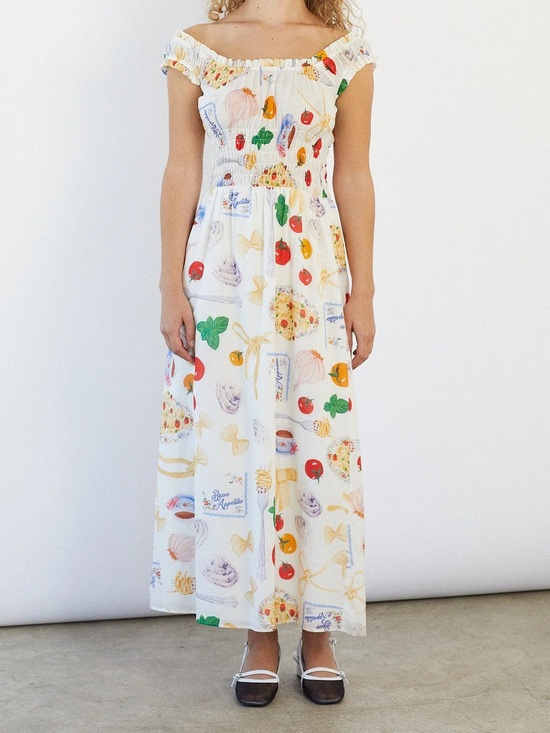 Lisa Says Gah Dresses & Skirts - Lisa Says Gah Ivory Maxi Annie Dress, Colorful Buon Appetito Print, NWT Small